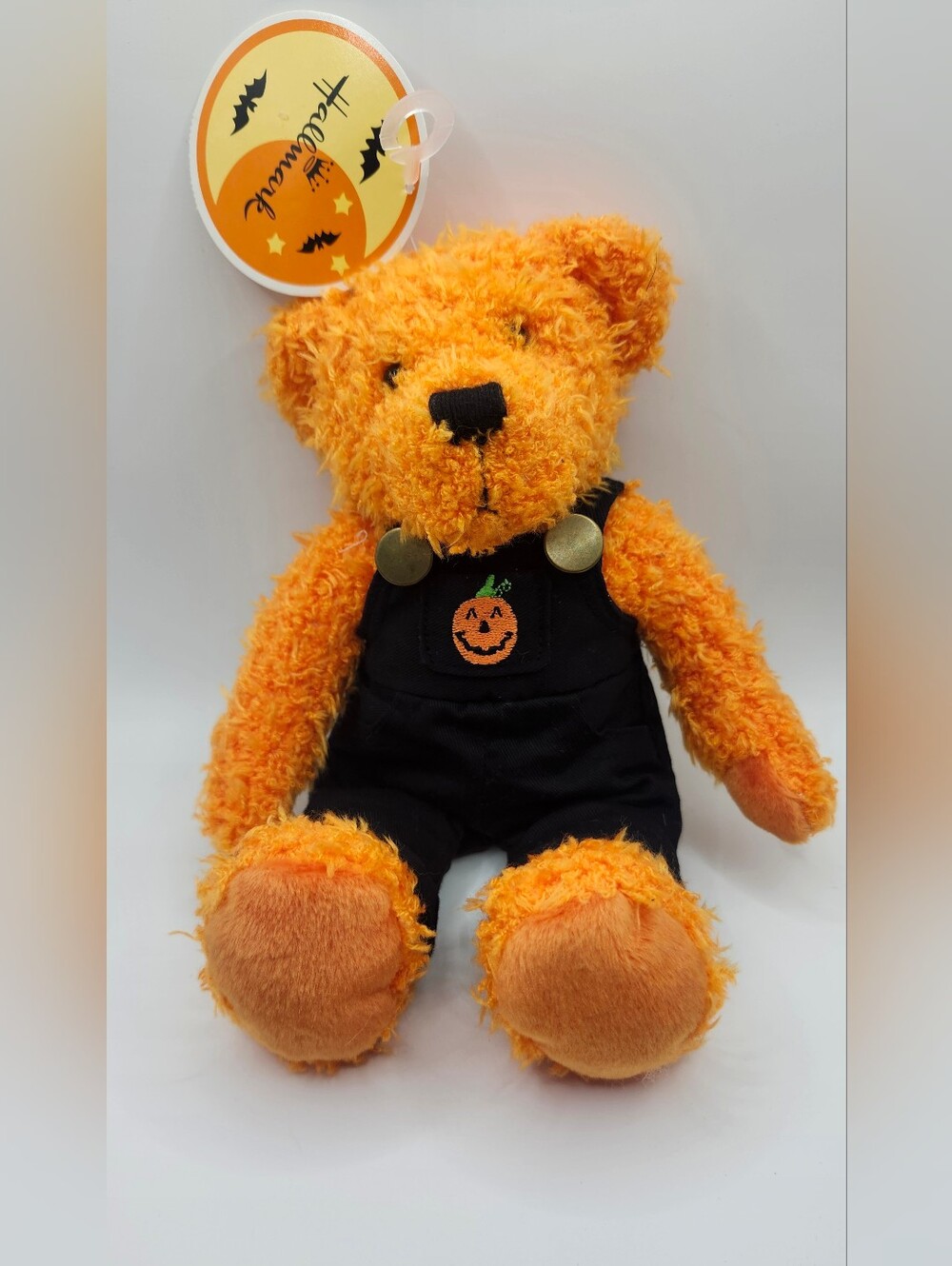 Hallmark Orange Halloween Bear Plush in Pumpkin Overalls Collectors Original Tag